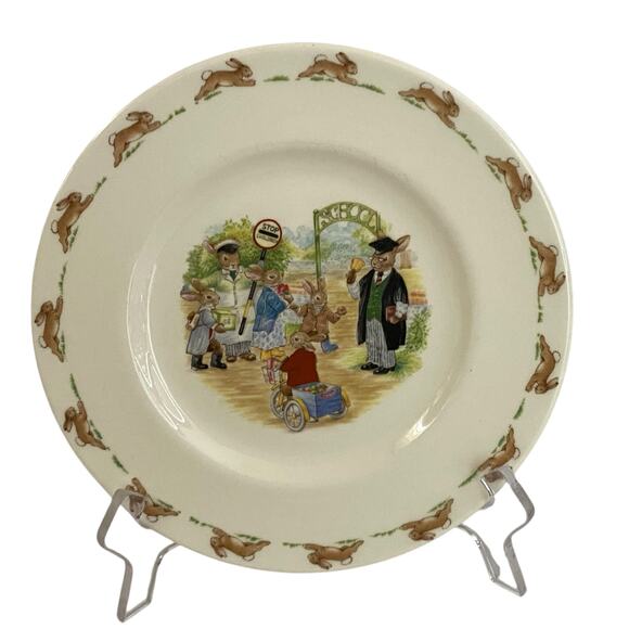 Bunnykins Salad Plate Royal Doulton Dish Bunnies School Gates 8in Tableware VTG - Picture 2 of 11